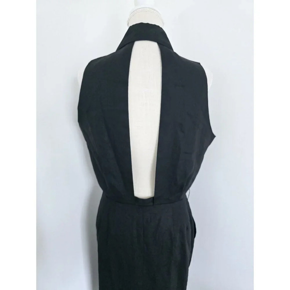 CC Courtenay Black Linen Sleeveless Collard Button Front Midi Vintage Dress 14 L - Picture 10 of 12